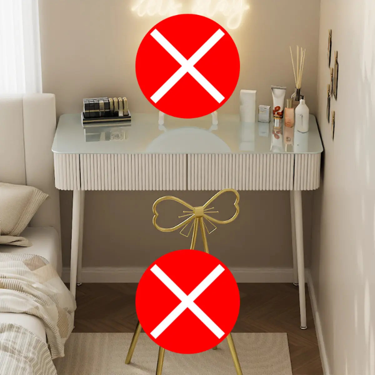 Modern Rectangular Glass Top Bedroom White Vanity Table Image - 5