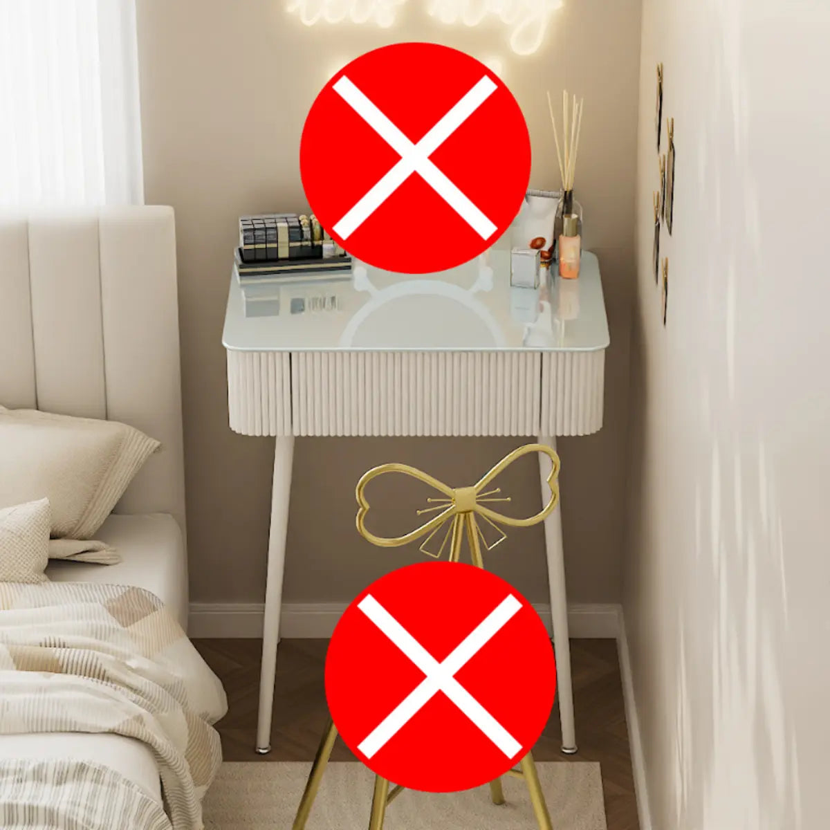 Modern Rectangular Glass Top Bedroom White Vanity Table Image - 6