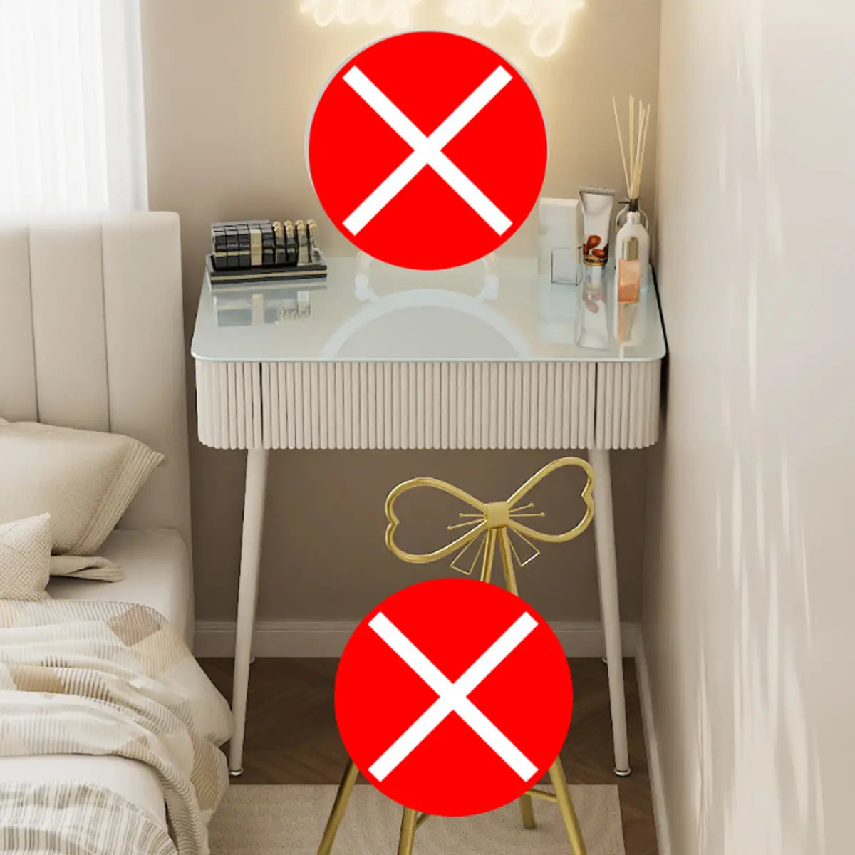 Modern Rectangular Glass Top Bedroom White Vanity Table Image - 7