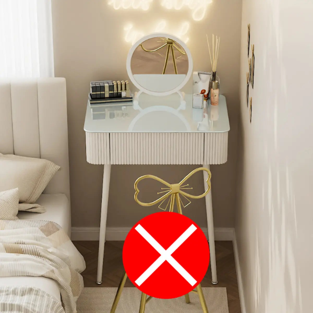 Modern Rectangular Glass Top Bedroom White Vanity Table Image - 8