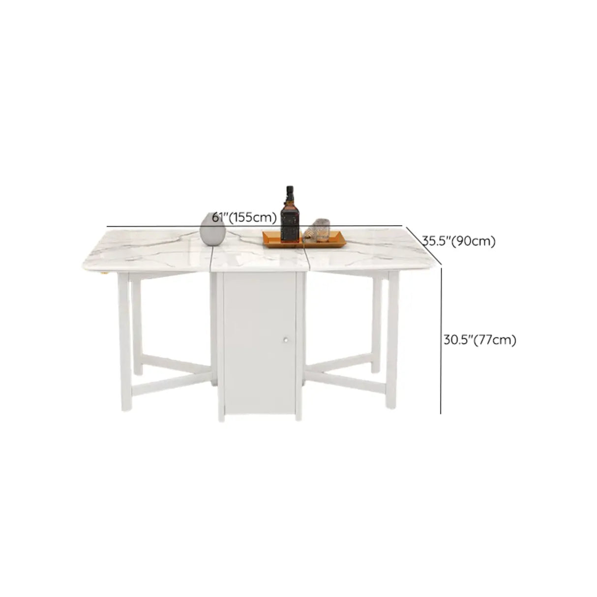 Modern Rectangular Marble Dining Table Drop Leaf White Image - 13