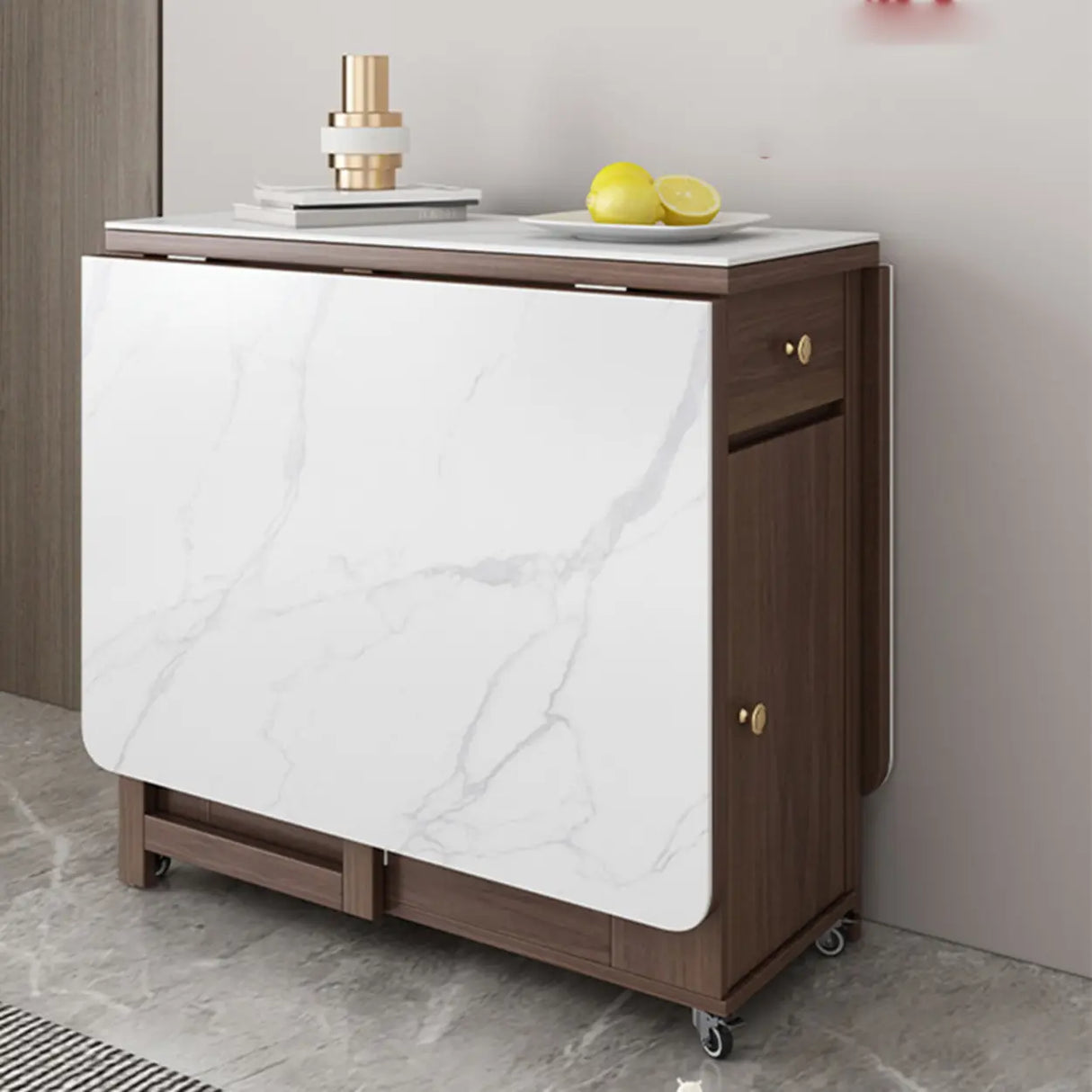 Modern Rectangular Marble Dining Table White Folding Image - 1