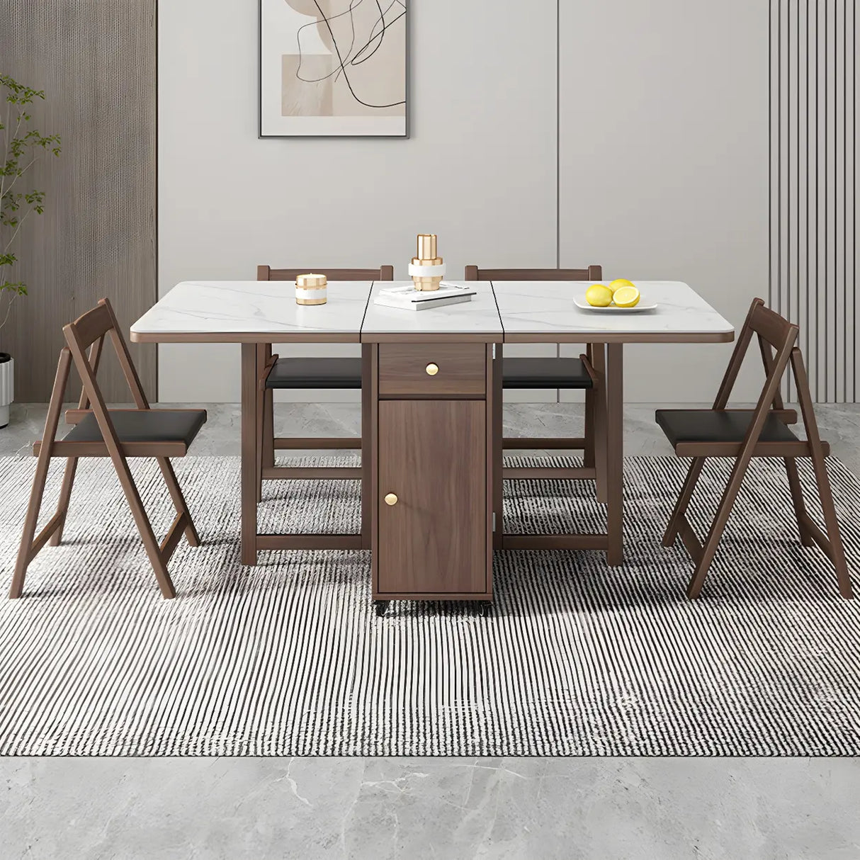 Modern Rectangular Marble Dining Table White Folding Image - 2