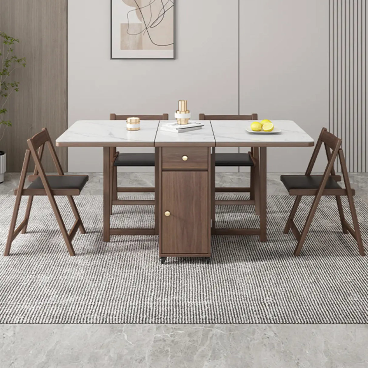 Modern Rectangular Marble Dining Table White Folding Image - 3