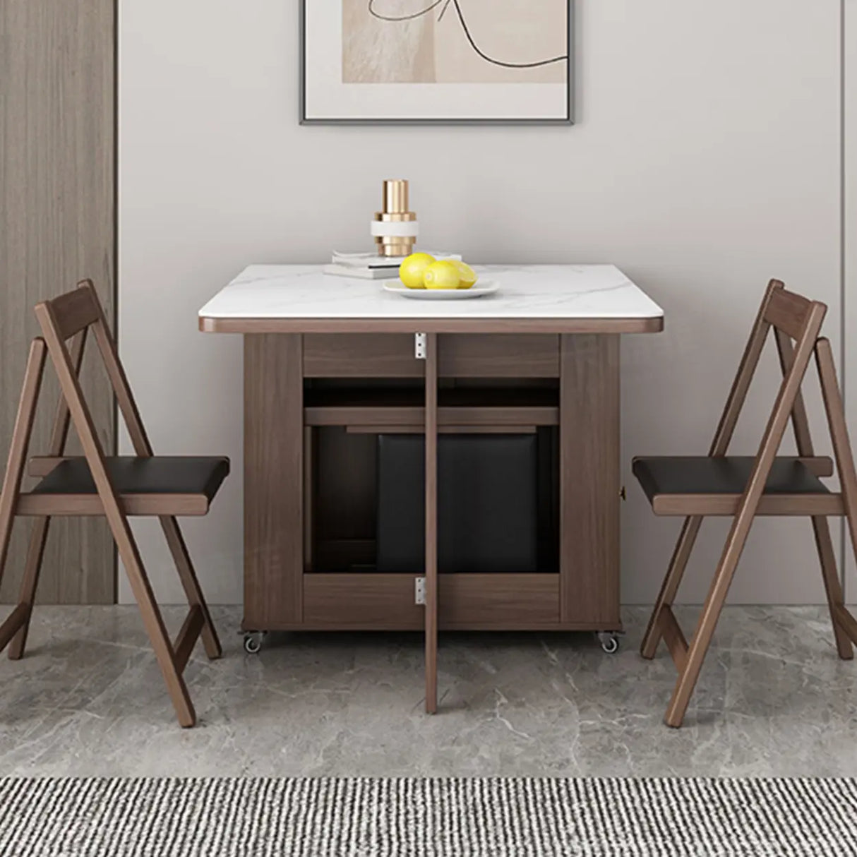 Modern Rectangular Marble Dining Table White Folding Image - 4