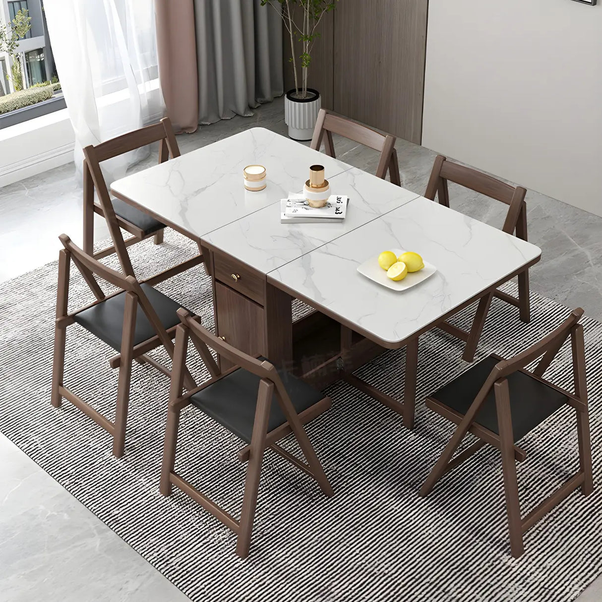 Modern Rectangular Marble Dining Table White Folding Image - 5