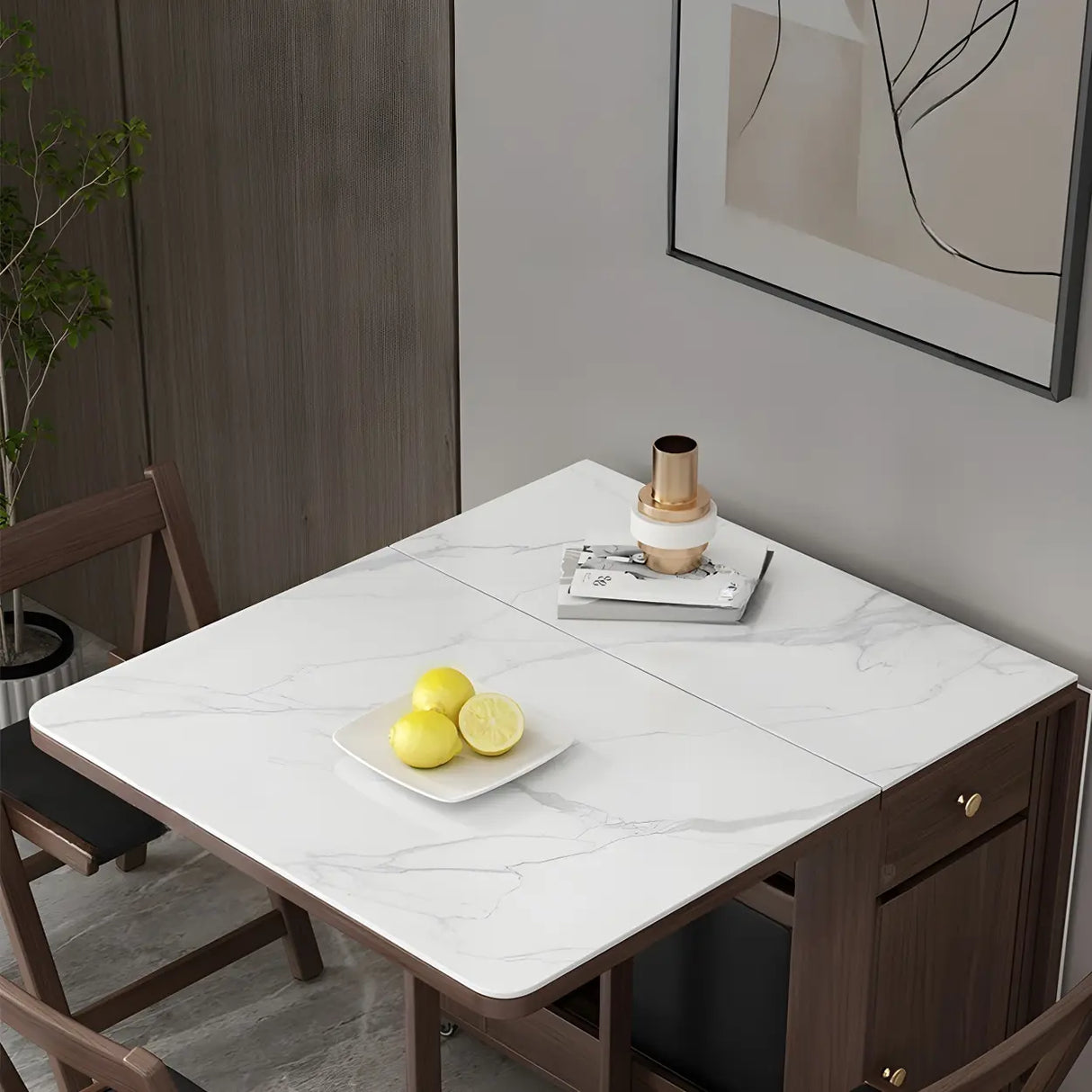 Modern Rectangular Marble Dining Table White Folding Image - 8