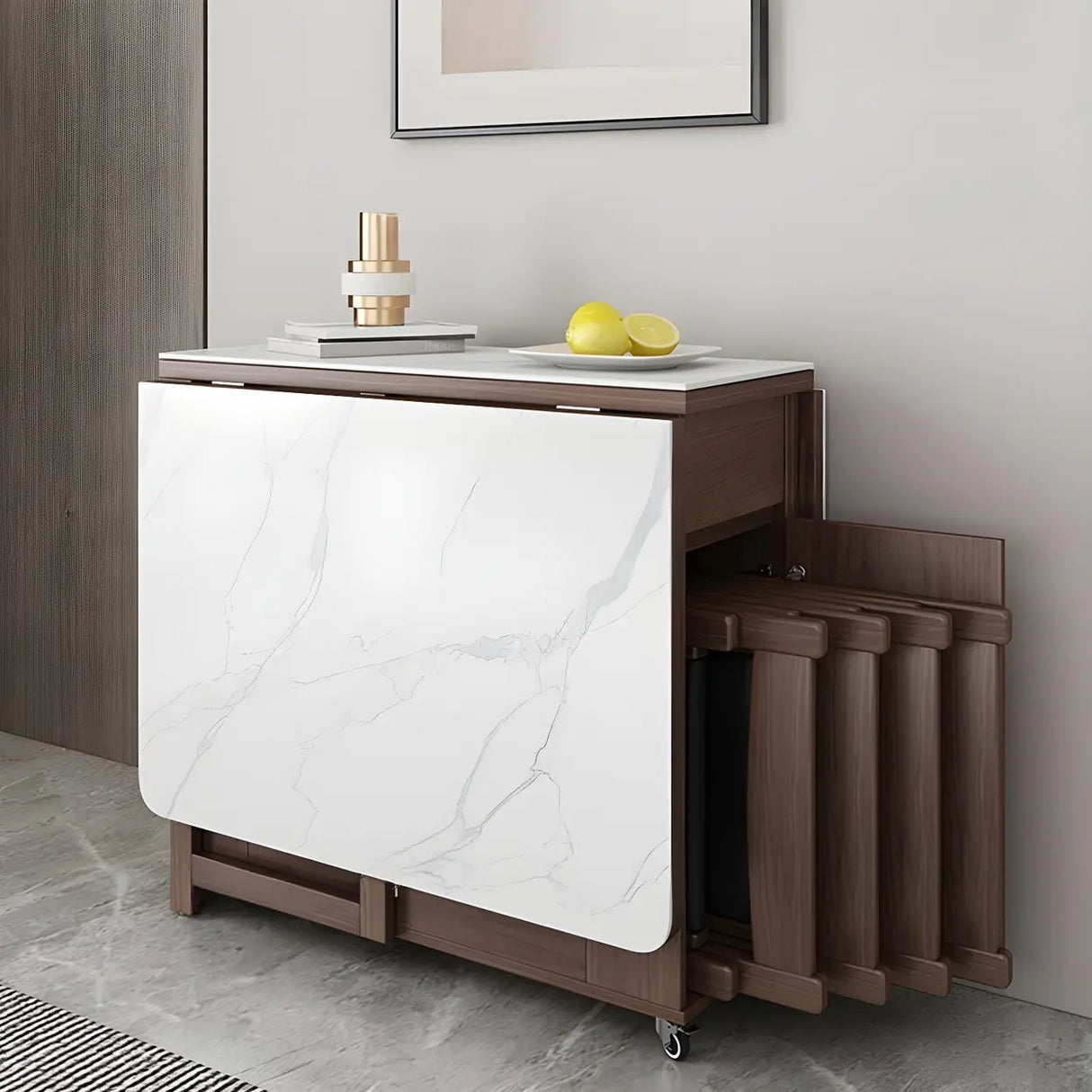 Modern Rectangular Marble Dining Table White Folding Image - 9