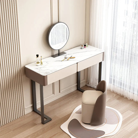 Modern Rectangular Marble Makeup Vanity with LED Mirror Image - 1