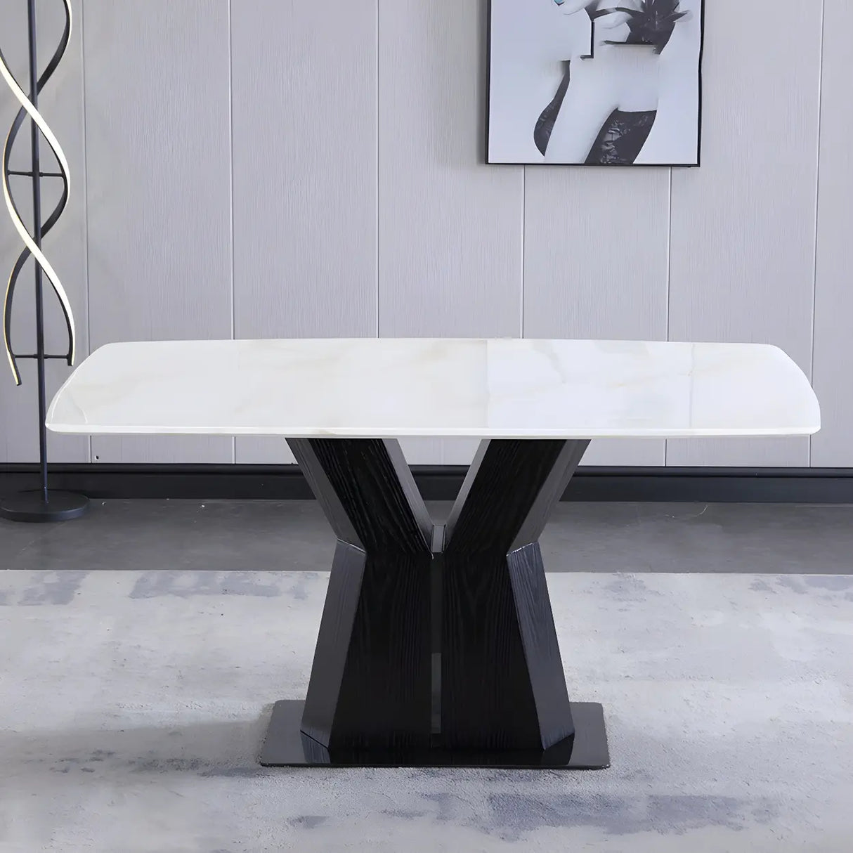 Modern Rectangular Marble Scratch Resistant Dining Table Image - 10