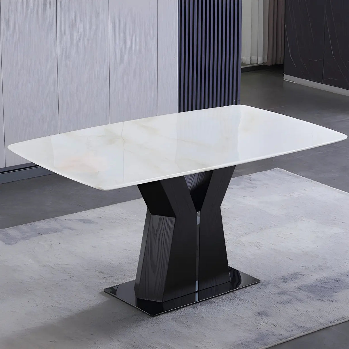 Modern Rectangular Marble Scratch Resistant Dining Table Image - 11