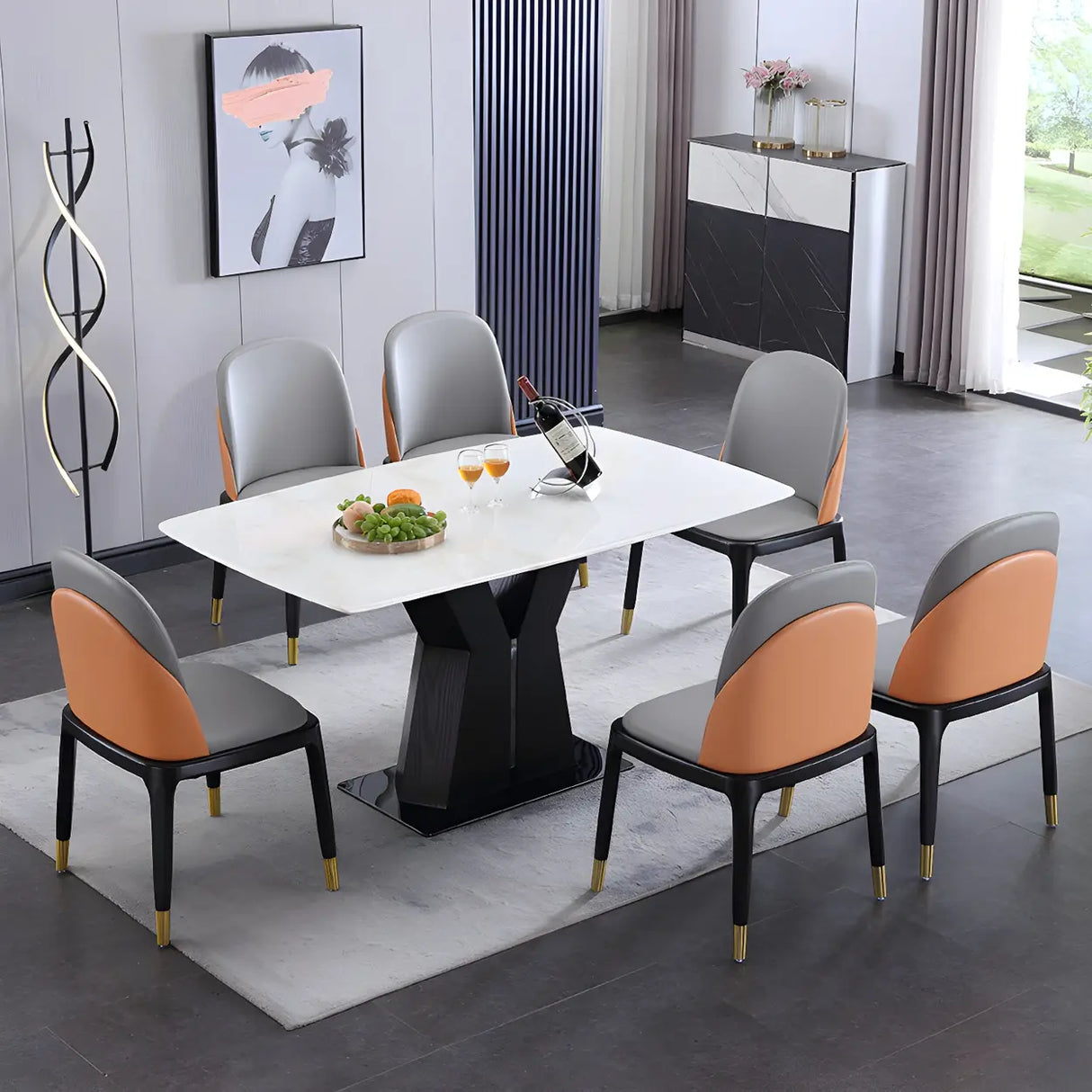Modern Rectangular Marble Scratch Resistant Dining Table Image - 1