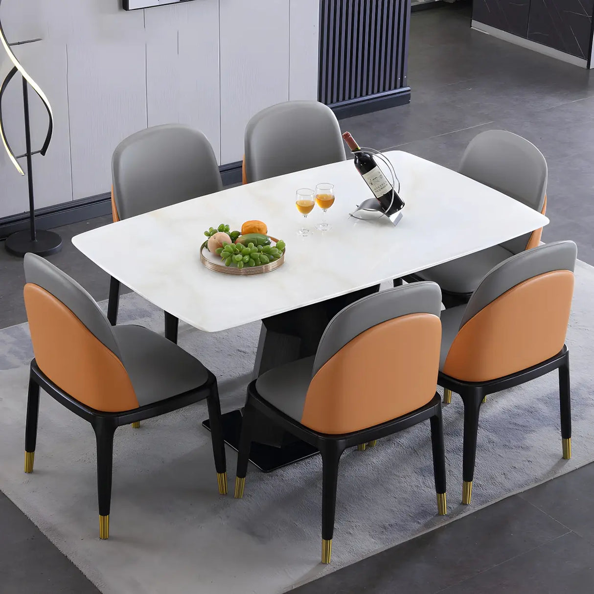 Modern Rectangular Marble Scratch Resistant Dining Table Image - 2