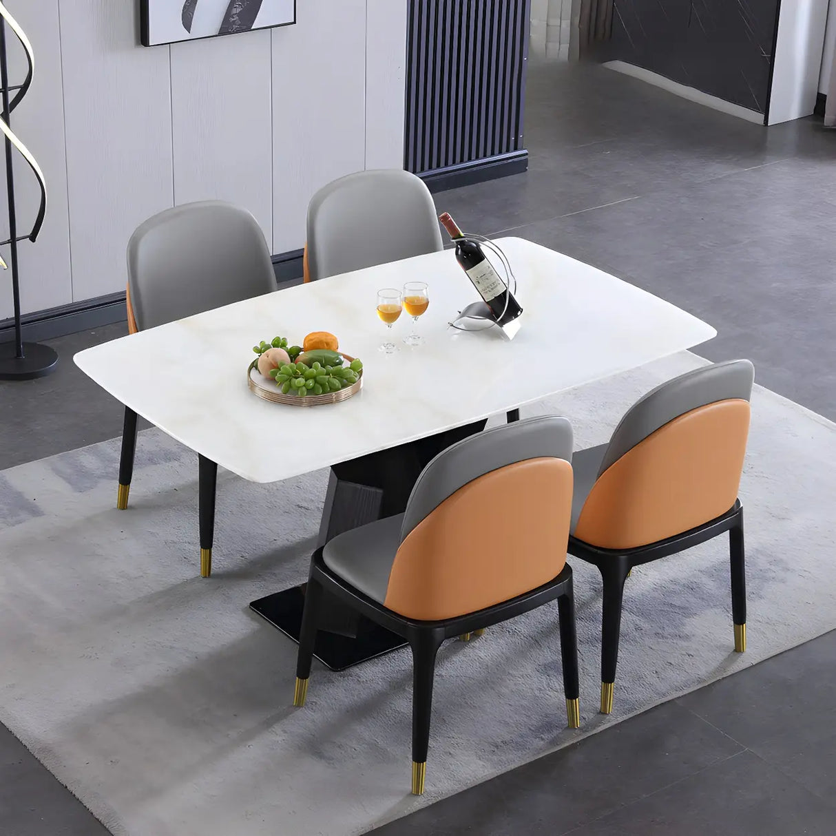 Modern Rectangular Marble Scratch Resistant Dining Table Image - 3