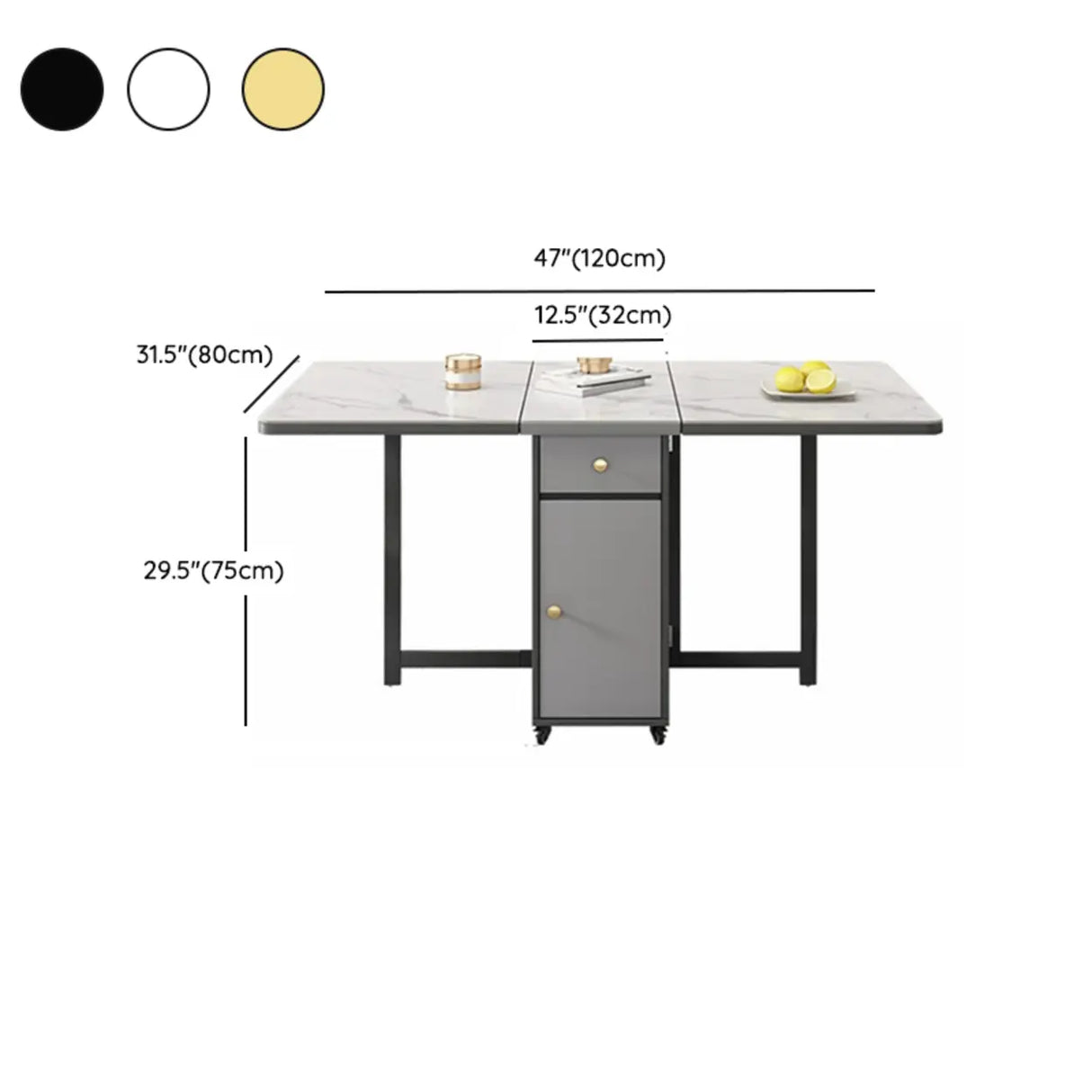 Modern Rectangular Marble Storage Dining Table Wheels