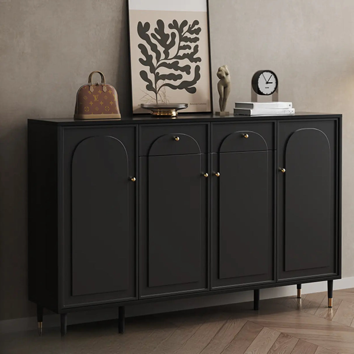 Modern Rectangular MDF Hallway Black Large Shoe Cabinet Image - 1