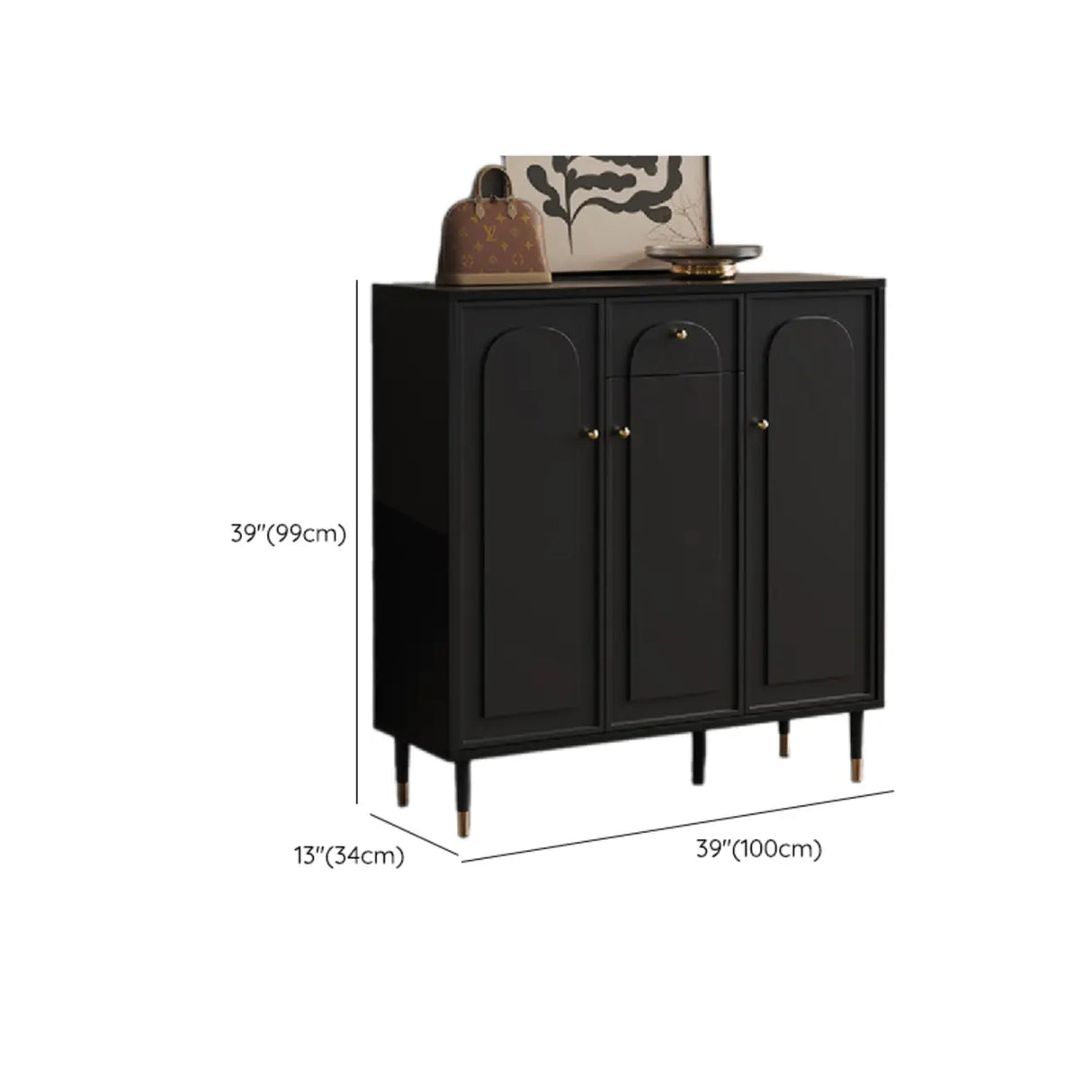 Modern Rectangular MDF Hallway Black Large Shoe Cabinet Image - 20