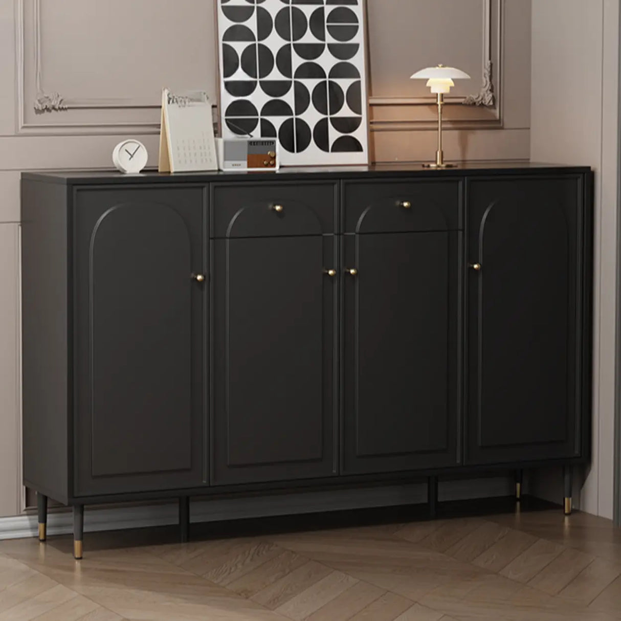 Modern Rectangular MDF Hallway Black Large Shoe Cabinet Image - 4
