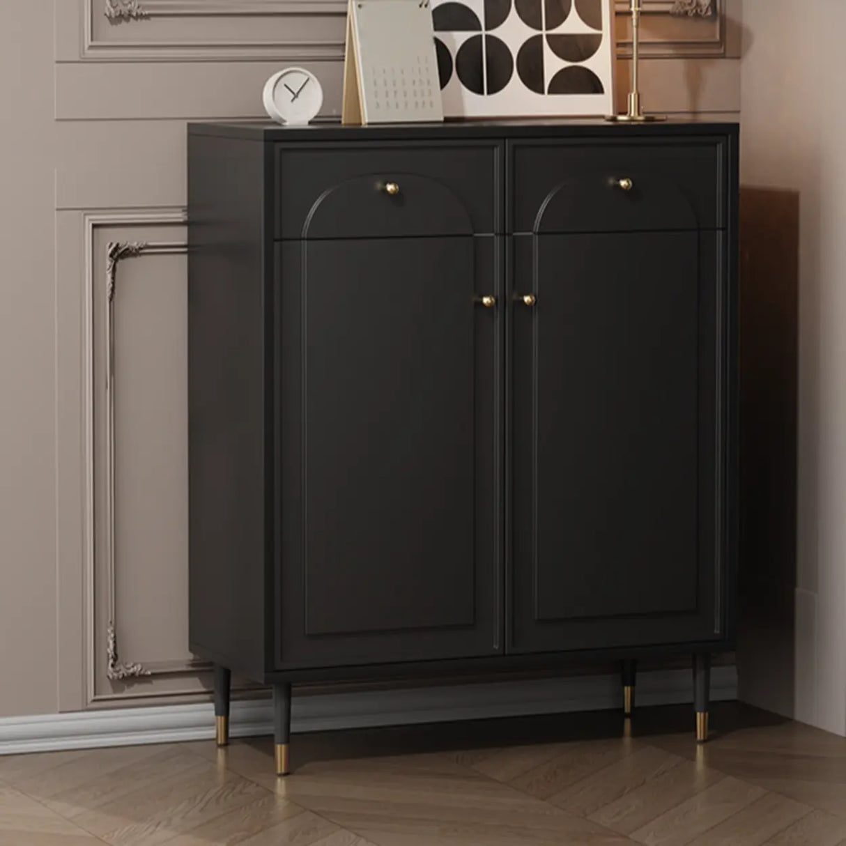 Modern Rectangular MDF Hallway Black Large Shoe Cabinet Image - 6