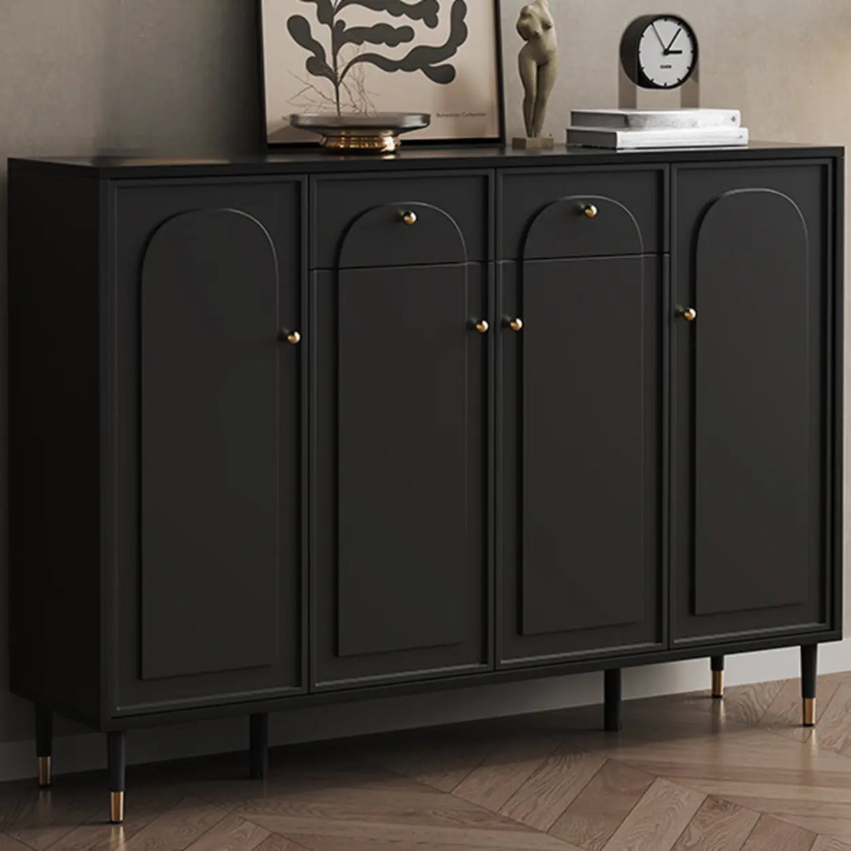 Modern Rectangular MDF Hallway Black Large Shoe Cabinet Image - 7