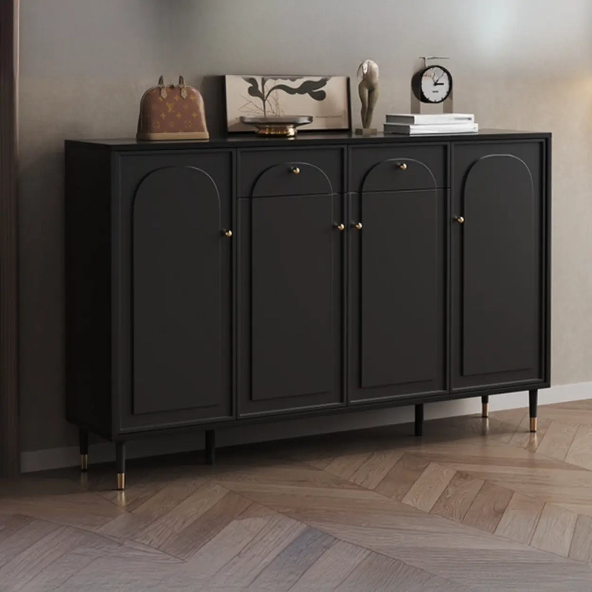 Modern Rectangular MDF Hallway Black Large Shoe Cabinet Image - 9