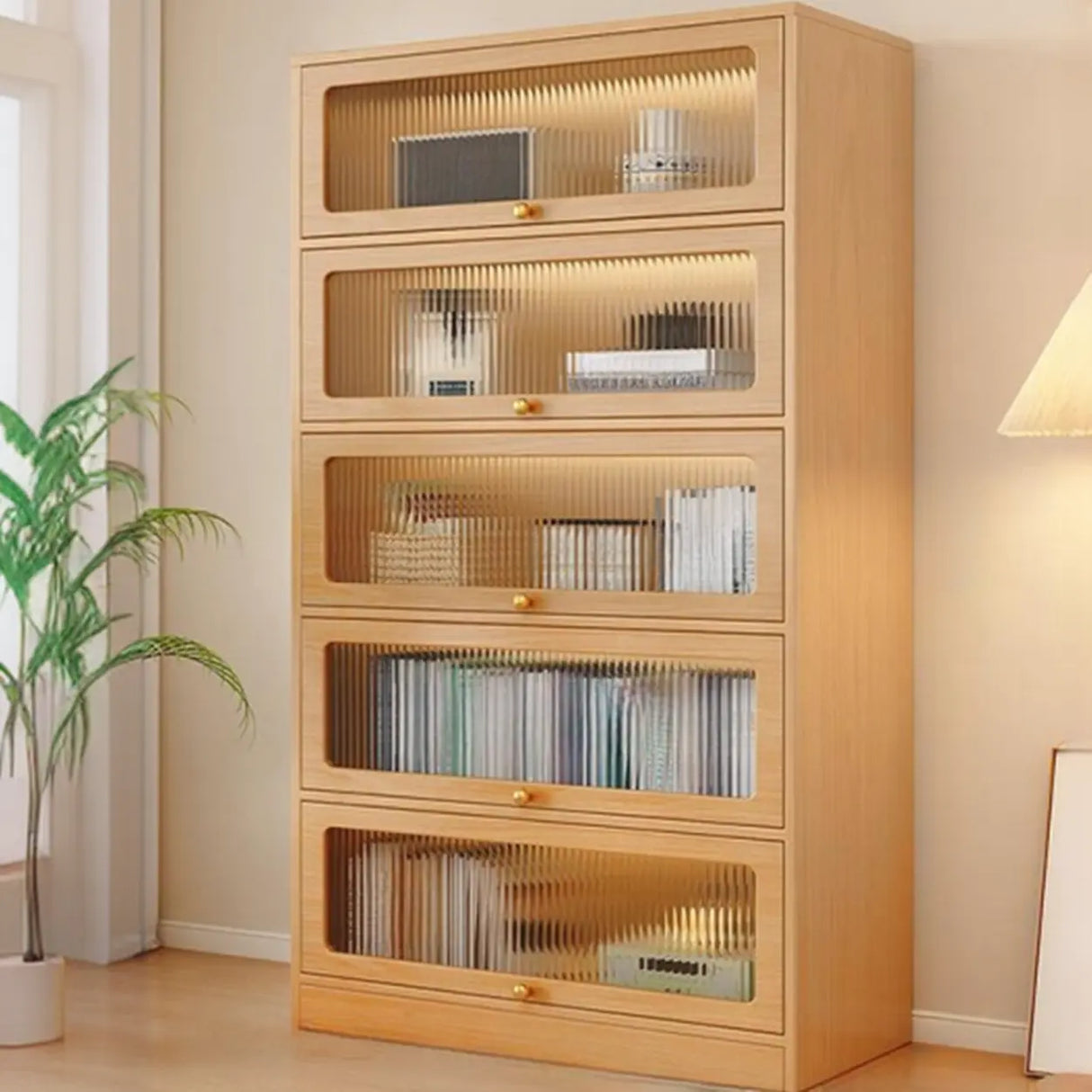 Modern Rectangular Natural Finish Wooden Bookcases Image - 11