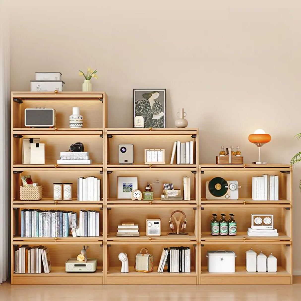 Modern Rectangular Natural Finish Wooden Bookcases Image - 1