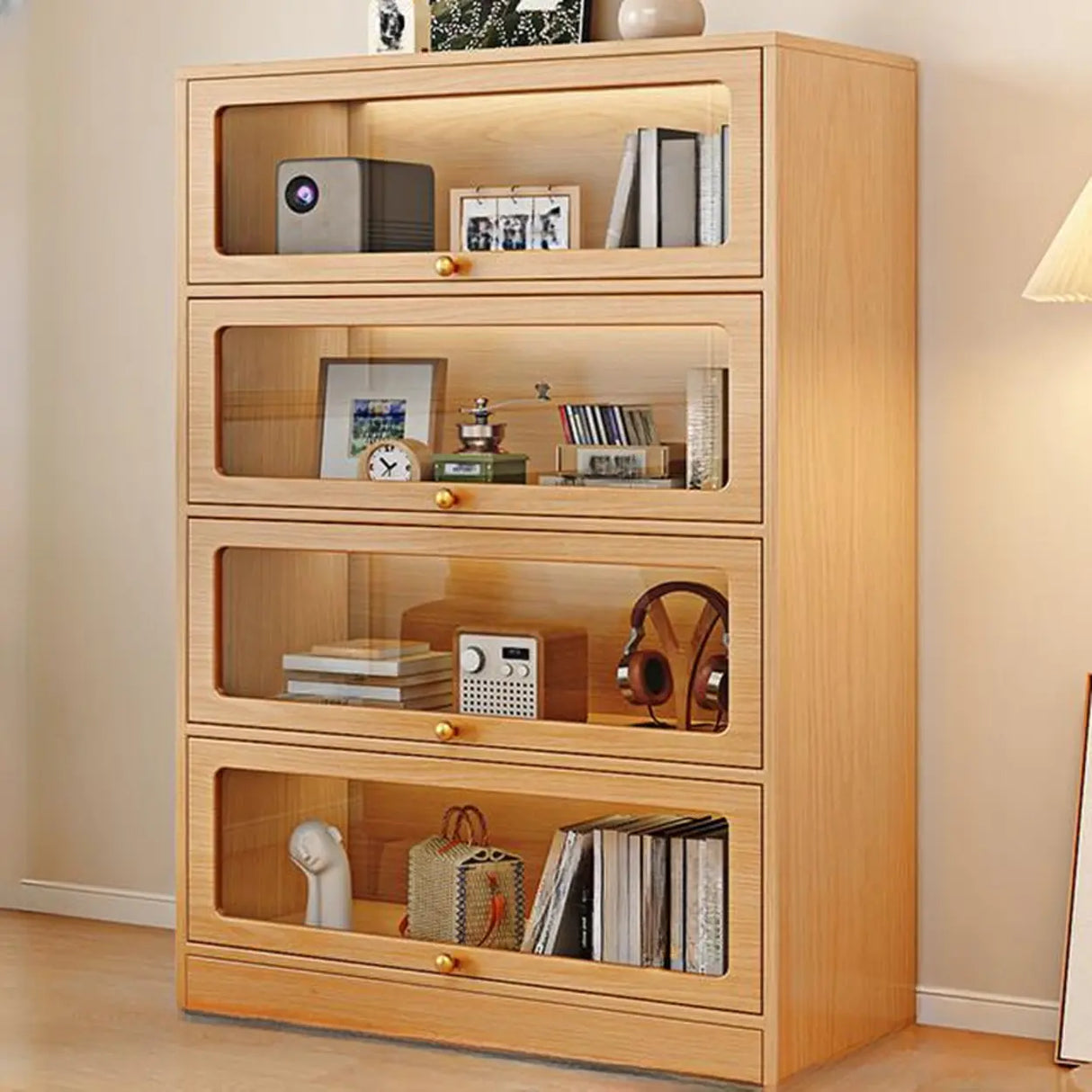 Modern Rectangular Natural Finish Wooden Bookcases Image - 5