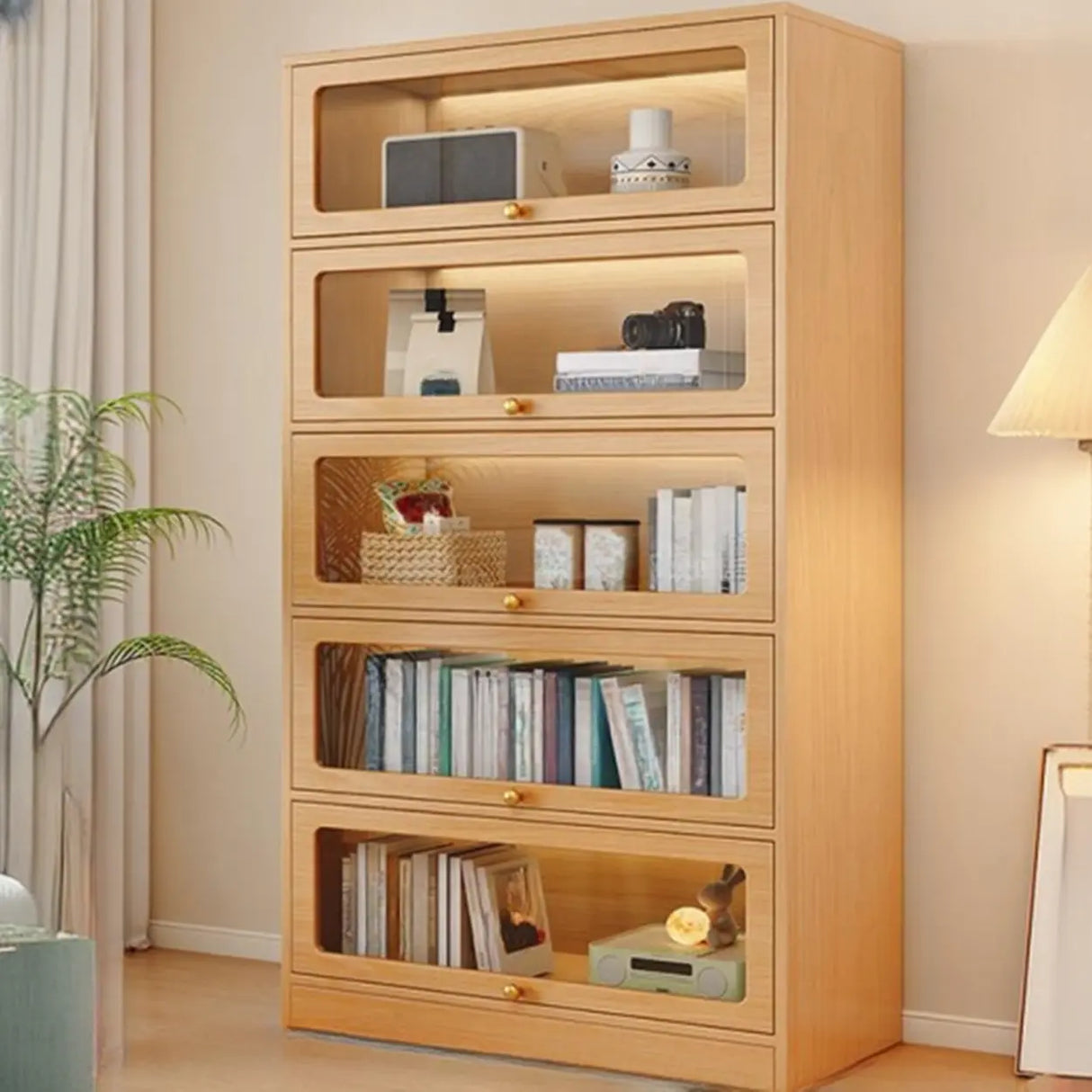 Modern Rectangular Natural Finish Wooden Bookcases Image - 7