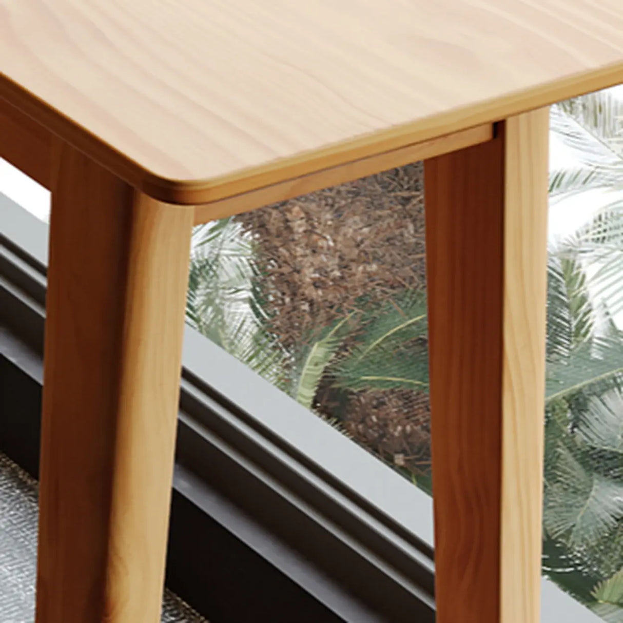 Modern Rectangular Natural Wood Bar Table With Footrest Image - 4