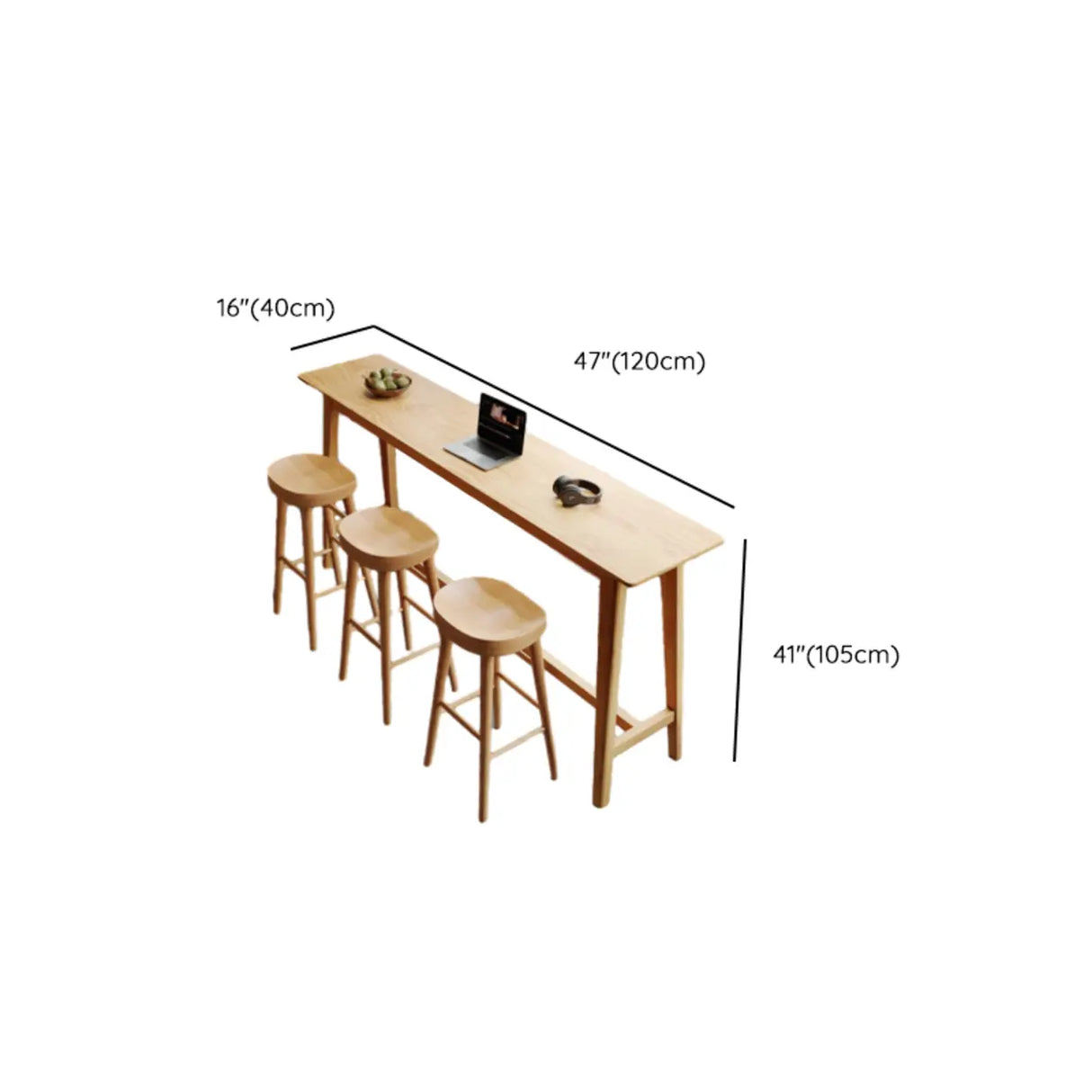 Modern Rectangular Natural Wood Bar Table With Footrest