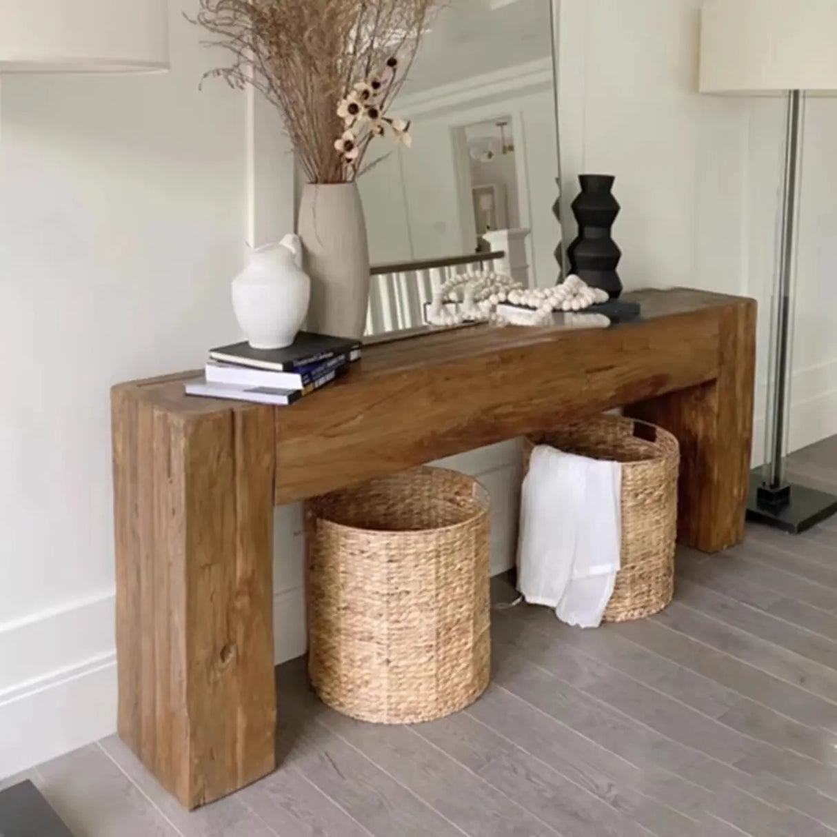 Modern Rectangular Pine Wood Sled Base Console Table Image - 3