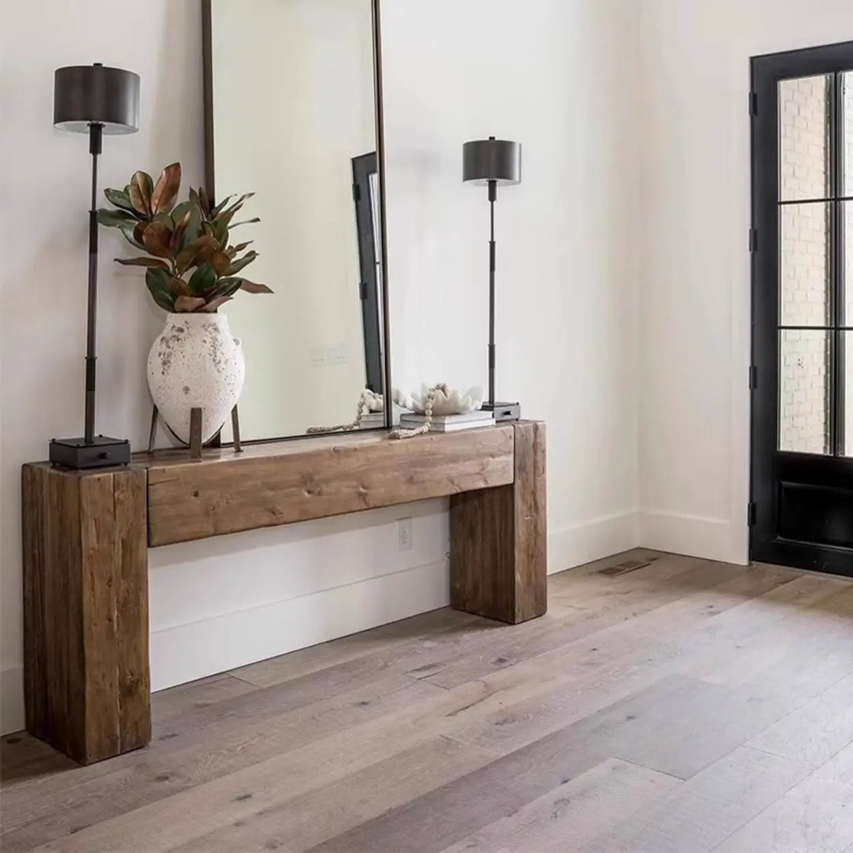 Modern Rectangular Pine Wood Sled Base Console Table Image - 4