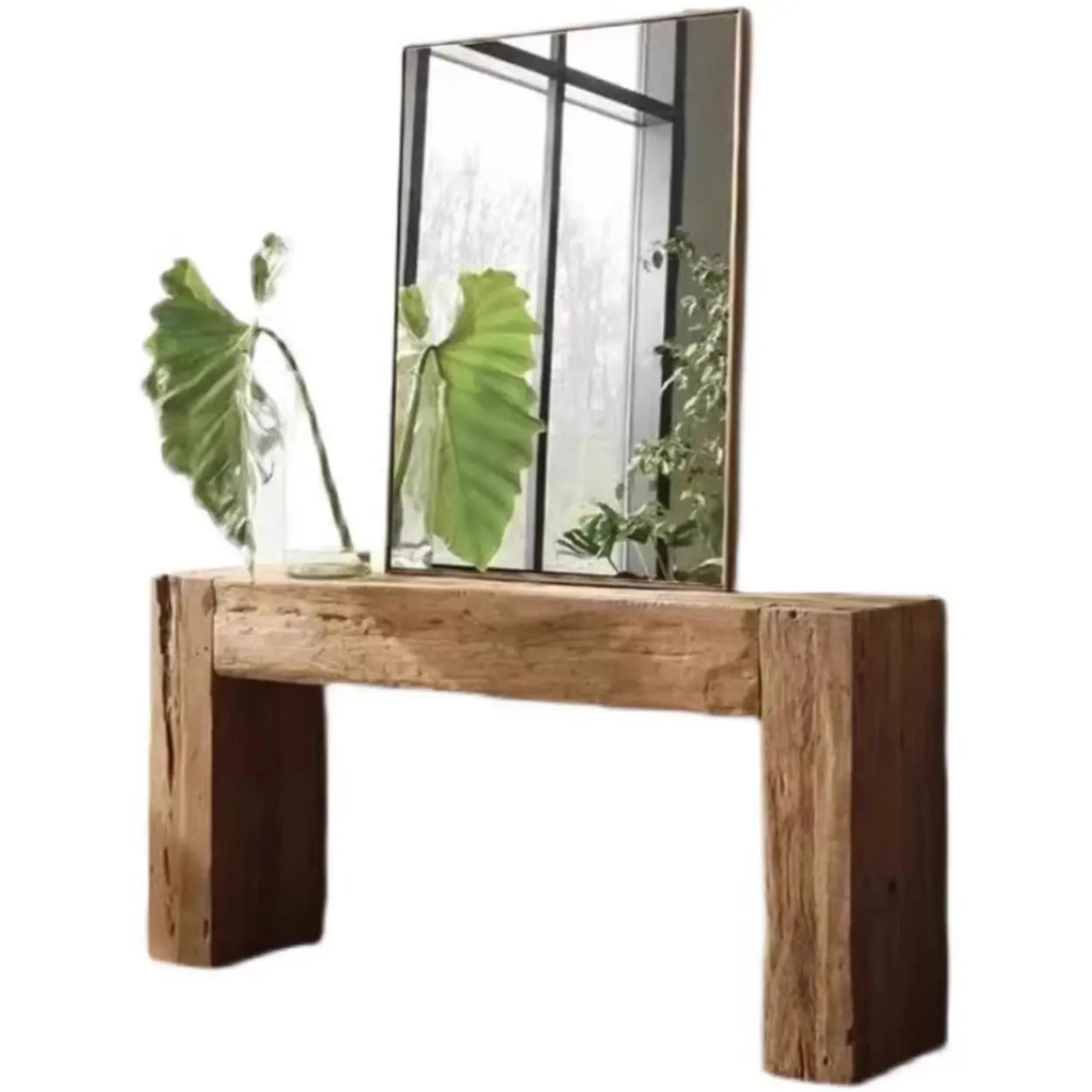Modern Rectangular Pine Wood Sled Base Console Table Image - 6