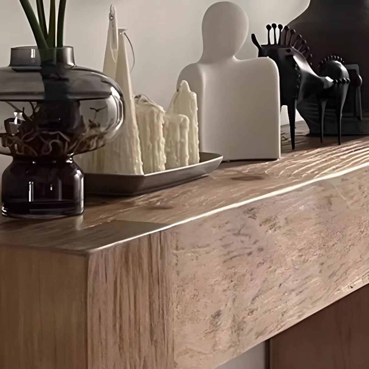 Modern Rectangular Pine Wood Sled Base Console Table Image - 8