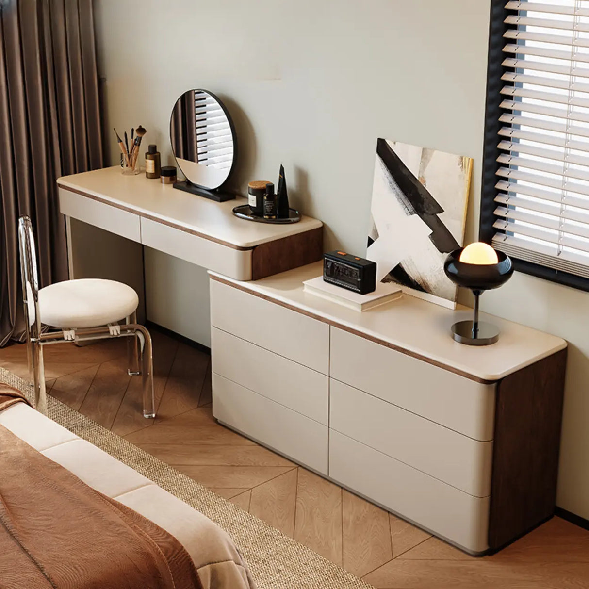 Modern Rectangular Polymer Bedroom Mirror Grey Makeup Vanity Image - 1