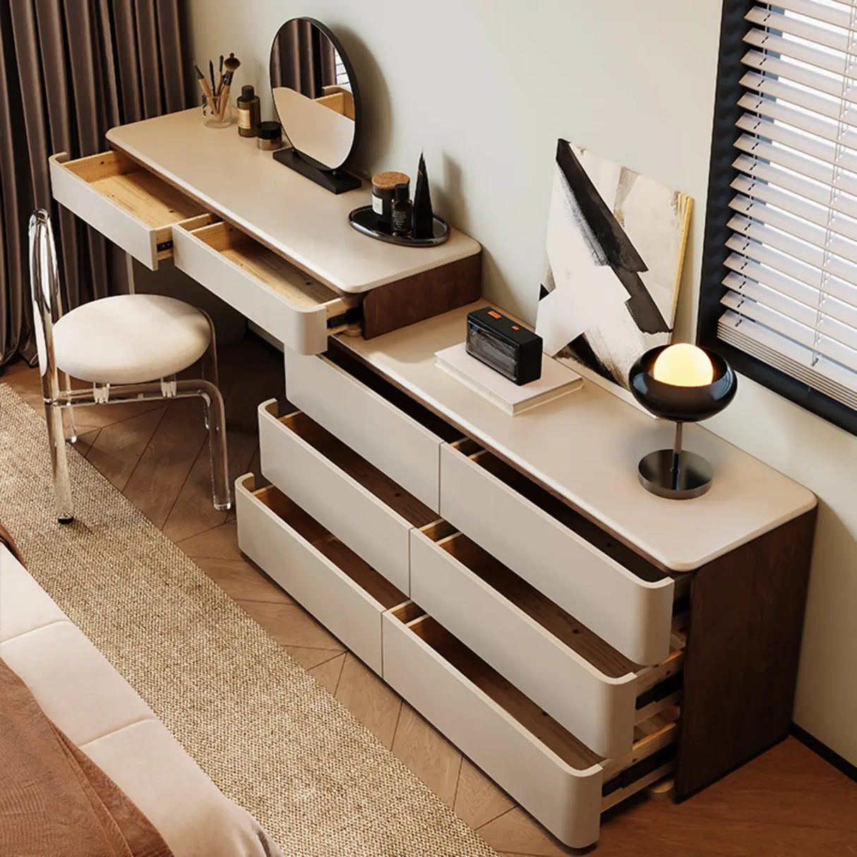 Modern Rectangular Polymer Bedroom Mirror Grey Makeup Vanity Image - 3