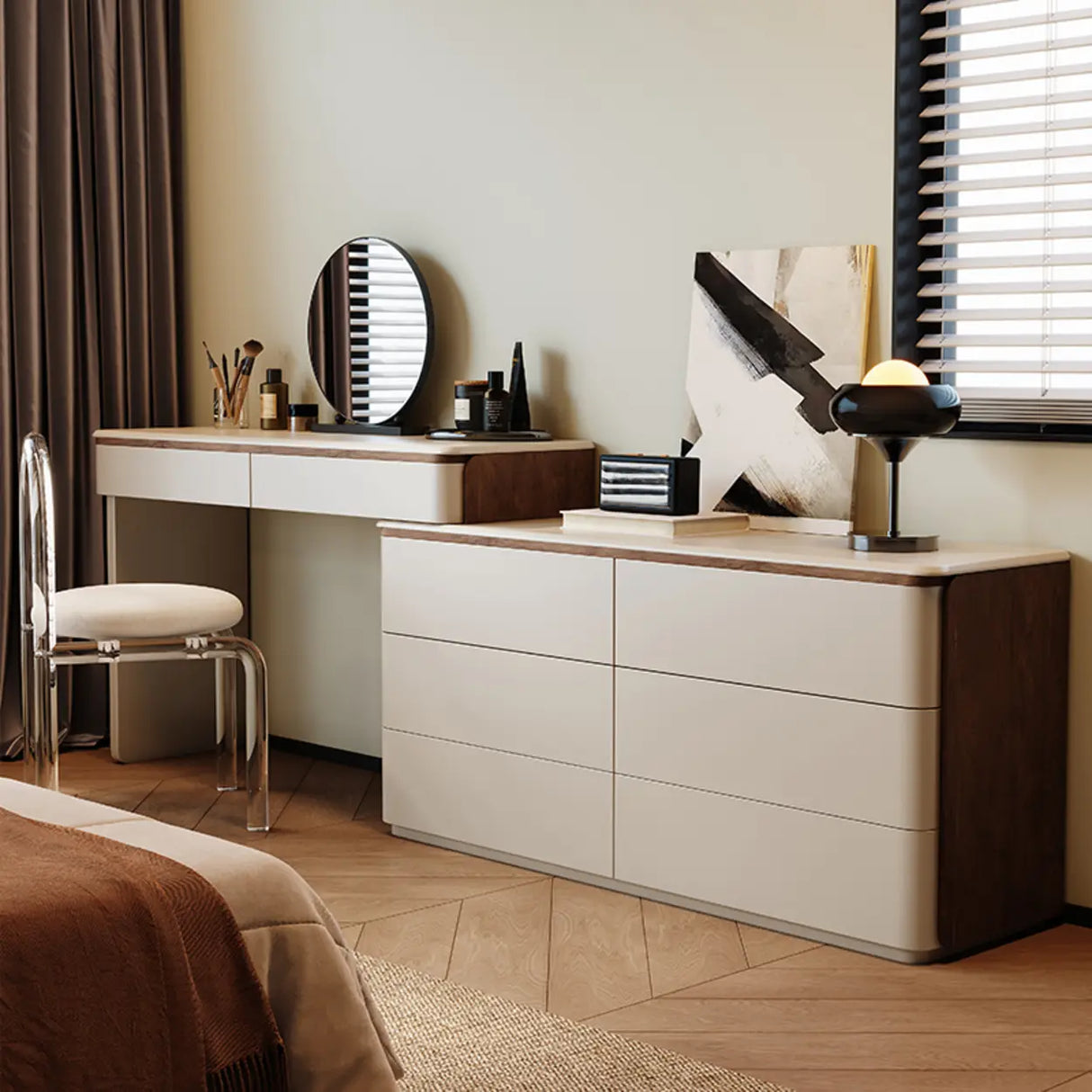 Modern Rectangular Polymer Bedroom Mirror Grey Makeup Vanity Image - 4