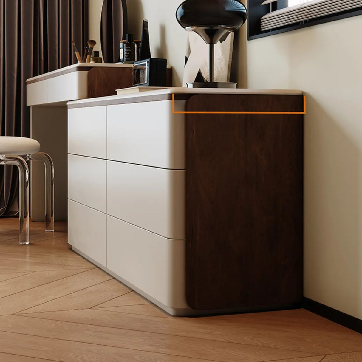 Modern Rectangular Polymer Bedroom Mirror Grey Makeup Vanity Image - 7