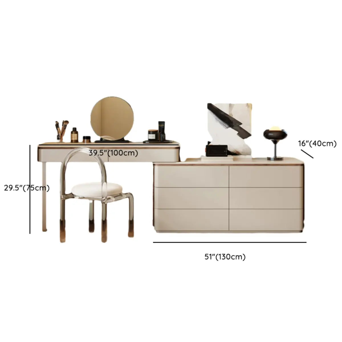 Modern Rectangular Polymer Bedroom Mirror Grey Makeup Vanity Image - 12