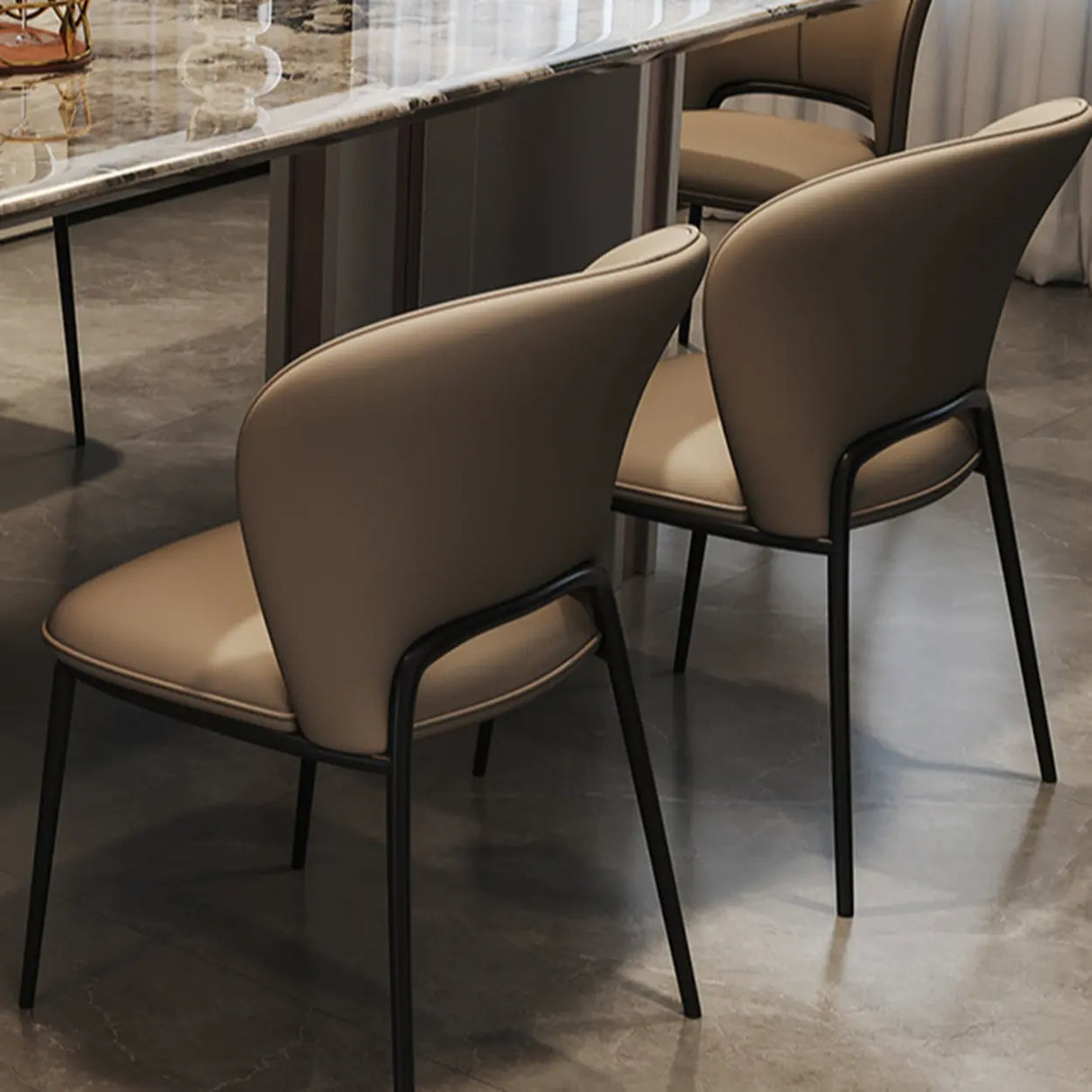 Modern Rectangular Stone Black Metal Pedestal Dining Table Image - 8