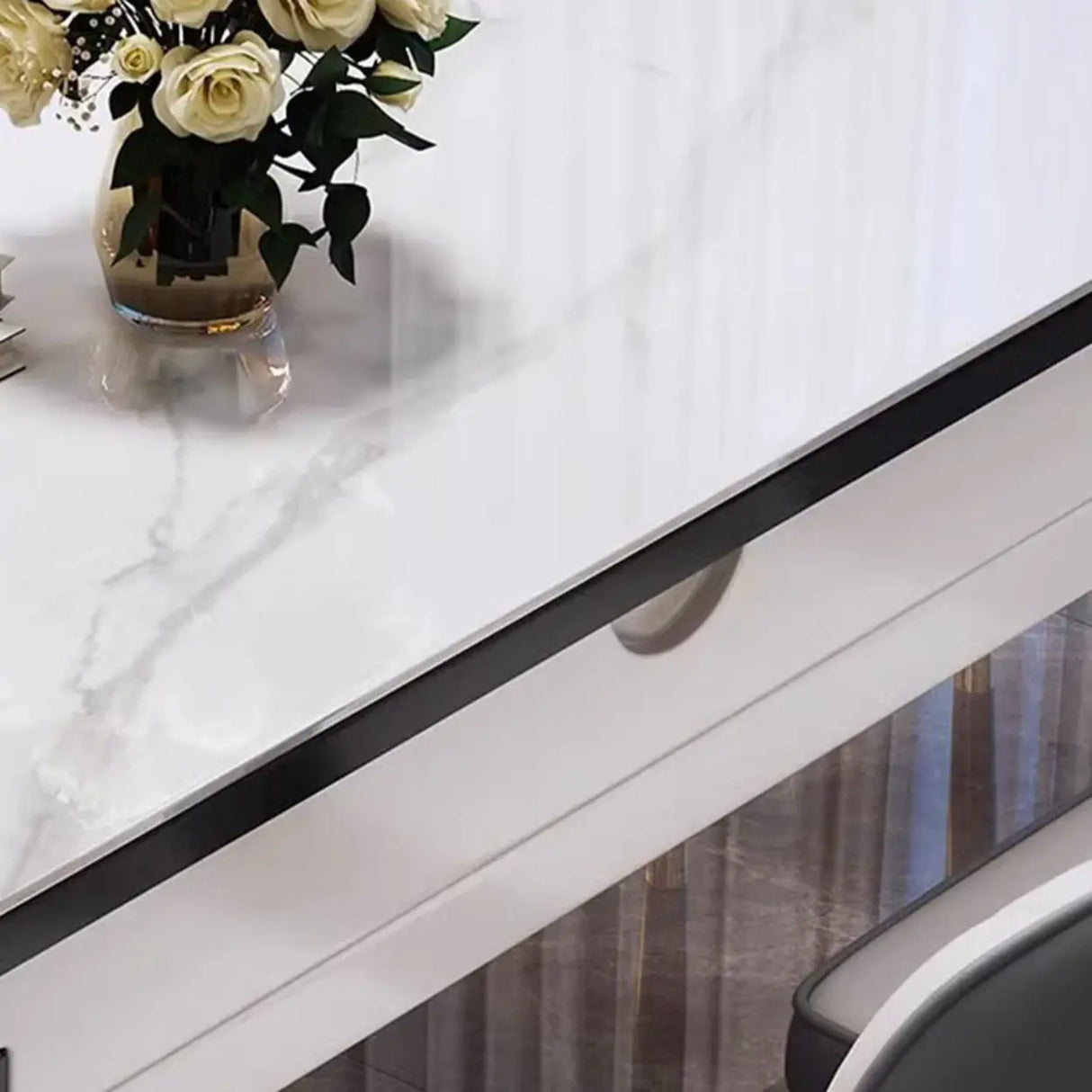 Modern Rectangular Stone Dining Table Black Legs Adjustable Image - 10