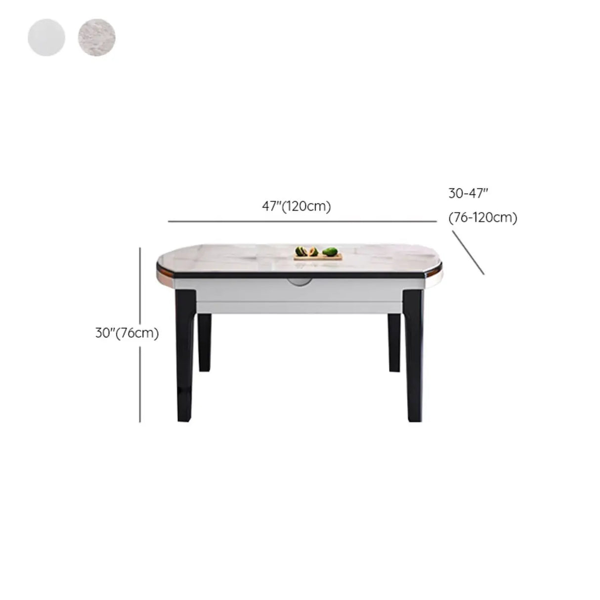 Modern Rectangular Stone Dining Table Black Legs Adjustable