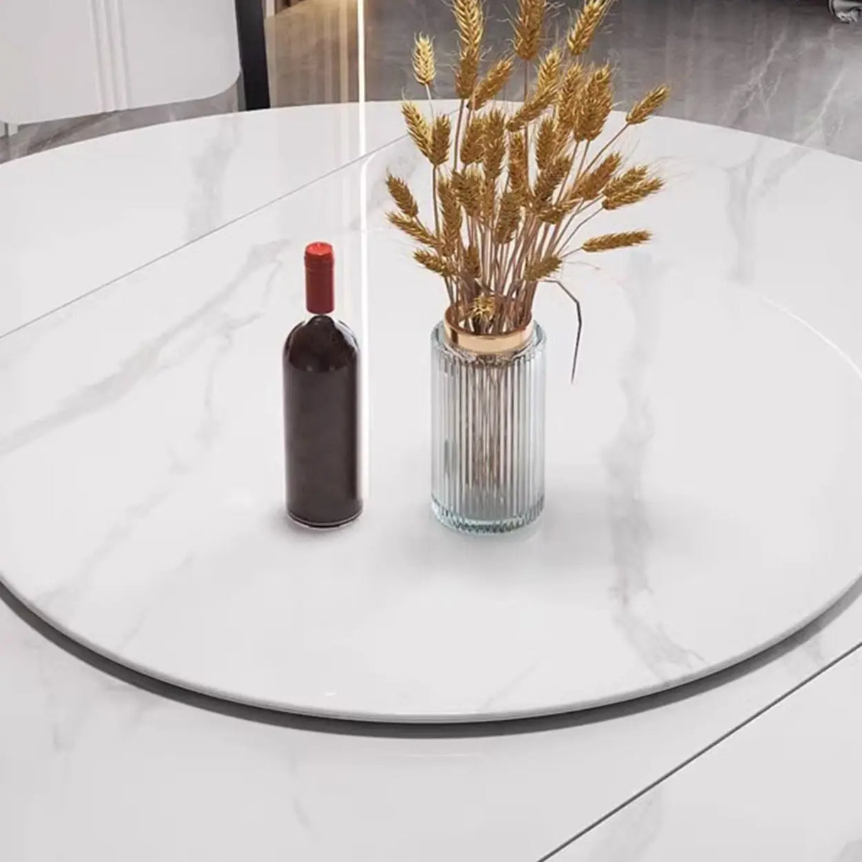 Modern Rectangular Stone Dining Table Black Legs Adjustable Image - 6