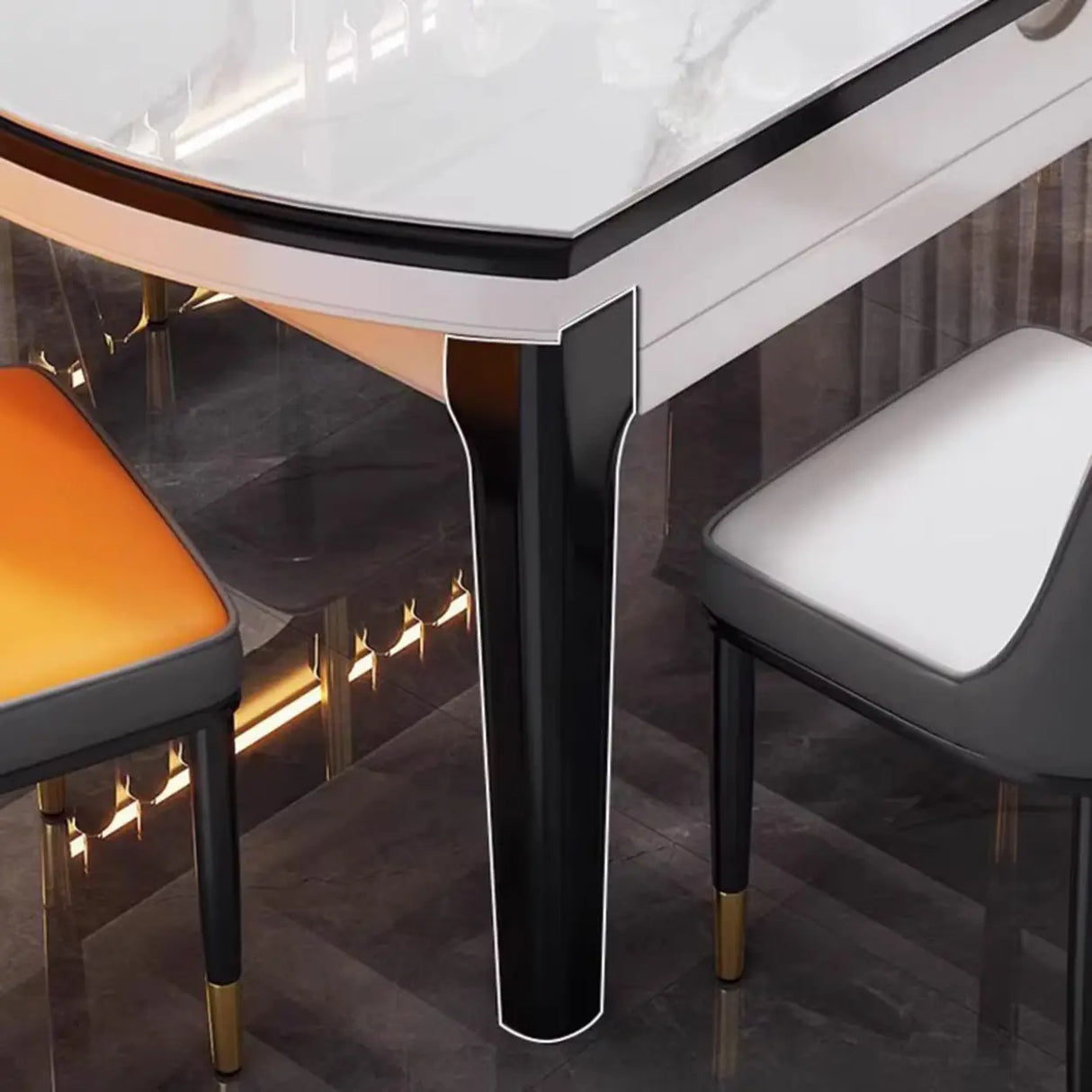 Modern Rectangular Stone Dining Table Black Legs Adjustable Image - 8