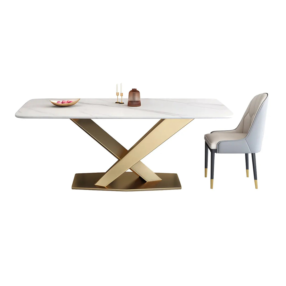 Modern Rectangular Stone Kitchen Grey Dining Table Image - 10