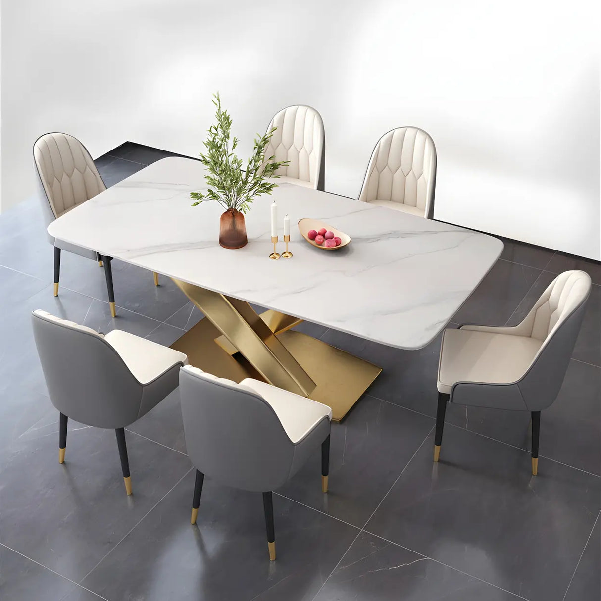 Modern Rectangular Stone Kitchen Grey Dining Table Image - 11