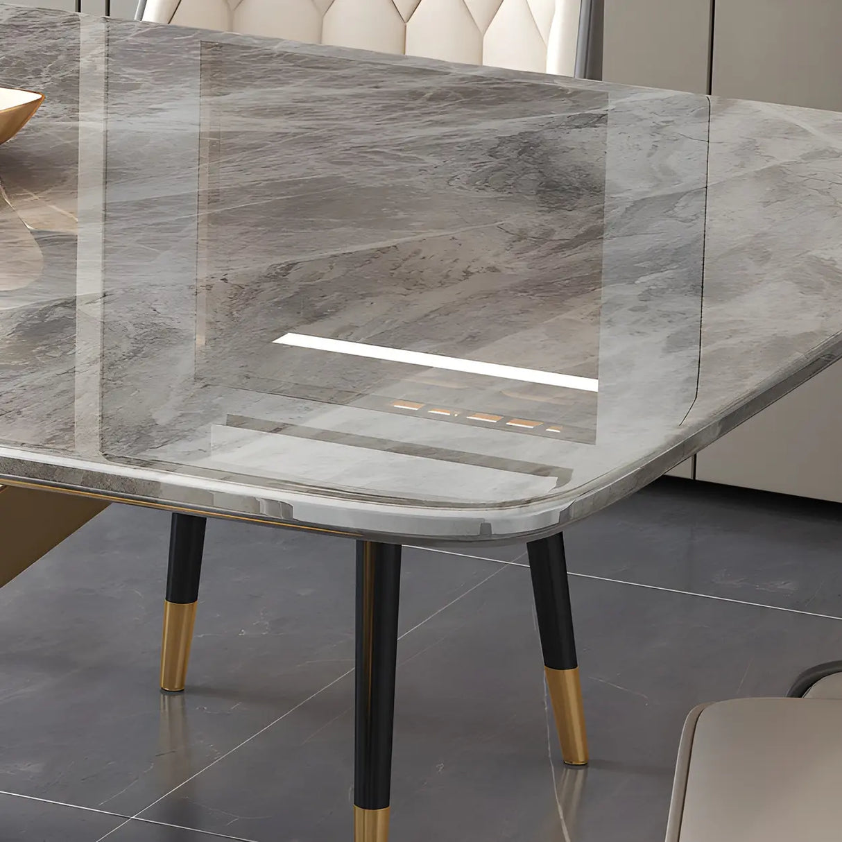 Modern Rectangular Stone Kitchen Grey Dining Table Image - 8