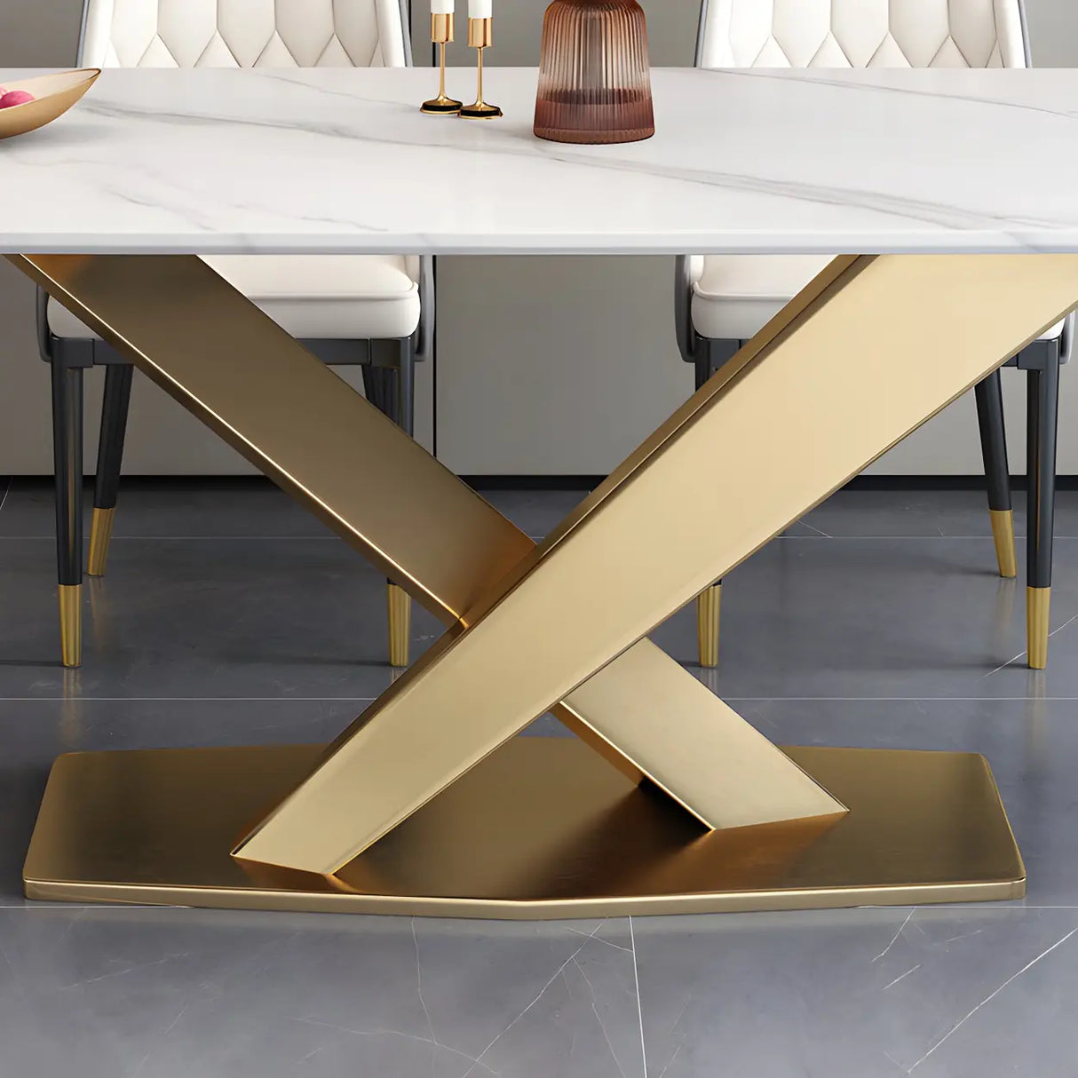 Modern Rectangular Stone Kitchen Grey Dining Table Image - 9