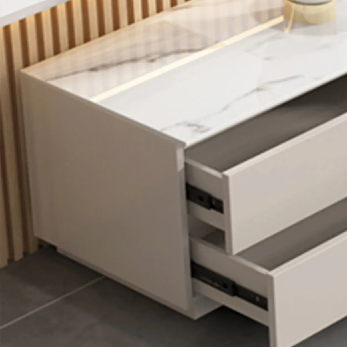 Modern Rectangular Stone Living Room White LED TV Stand